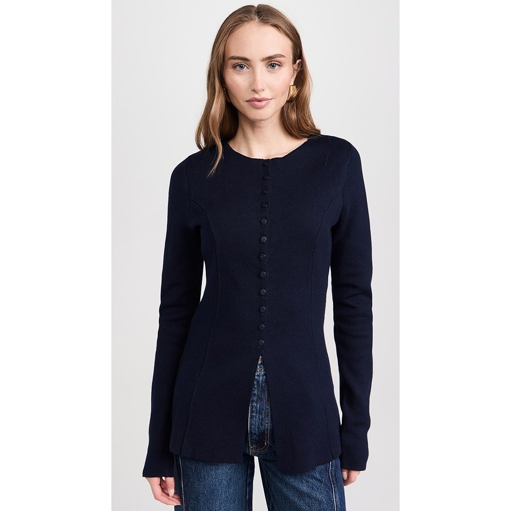 Aligne‎ Daphne Waisted Knit Cardigan Navy Blue Button Front Wool Blend US 6